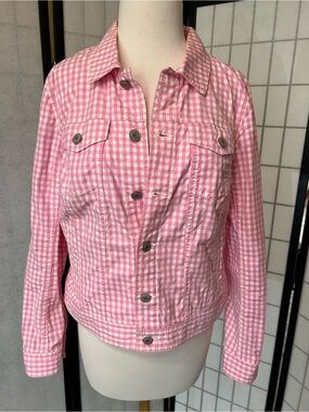 Talbots Pink Gingham Button-Up Jean Jacket